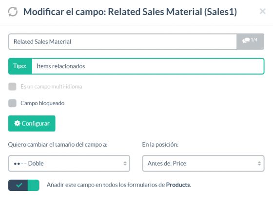 Establecer una relación con la tabla de Material de Venta