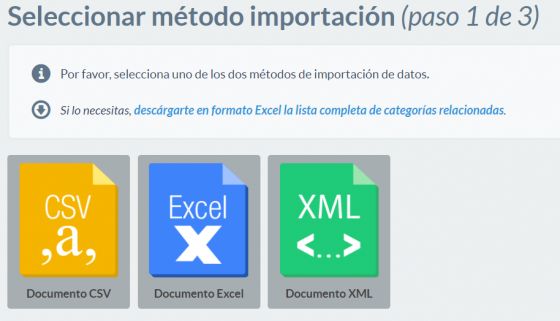 Las tres opciones de importación