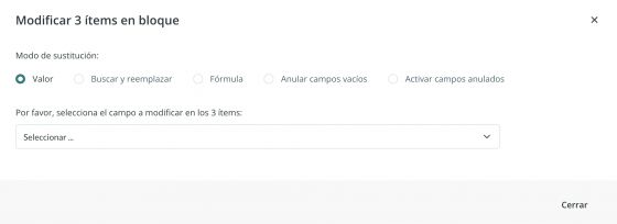 Modificar en bloque "Valor"