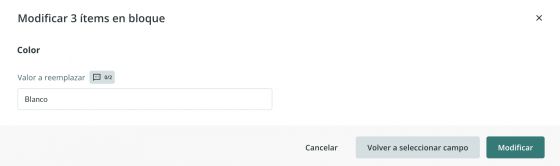 Modificar en bloque "Valor">"Color">"Blanco"