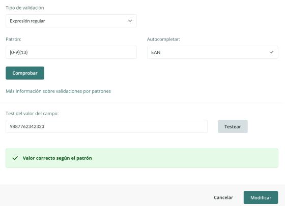 Valor correcto según el patrón