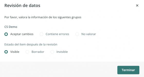 Revisión de datos para un supervisor
