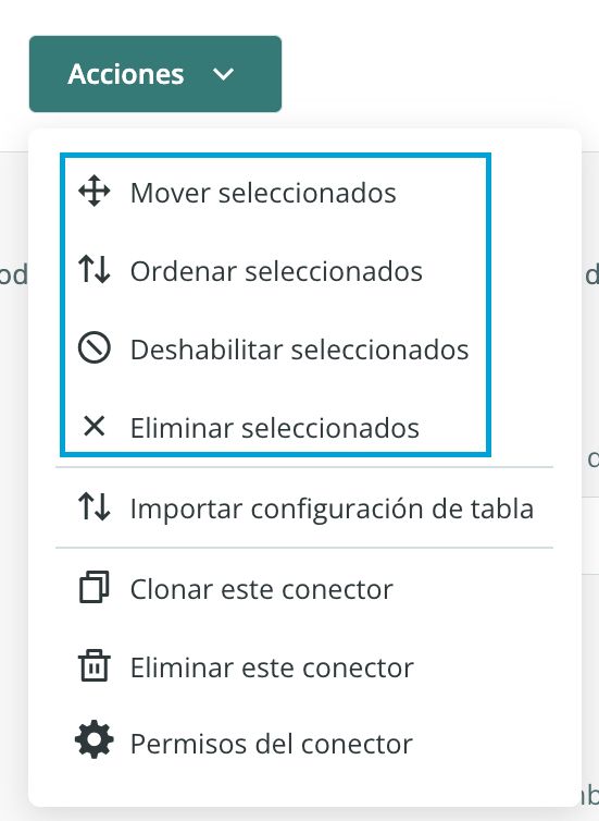 Opciones en los campos