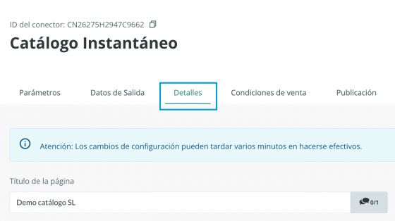 Opción de detalles de un catálogo instantáneo
