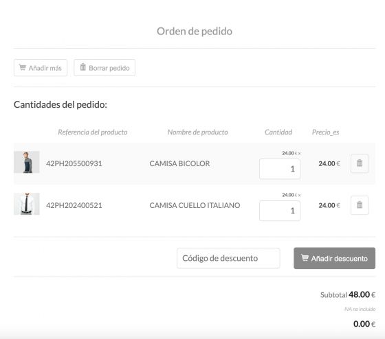 Ejemplo de orden de pedido