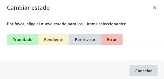 Opción de cambiar el estado de los pedidos