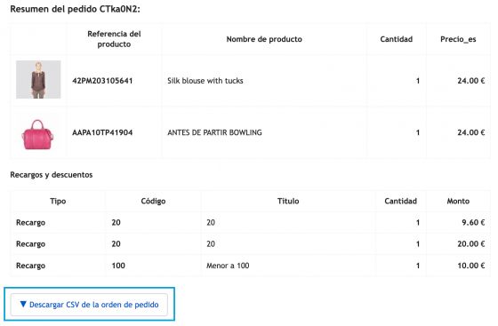 Opción de descargar en CSV desde el correo electrónico