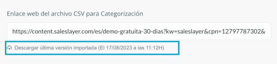 Fecha de descarga de la última versión importada