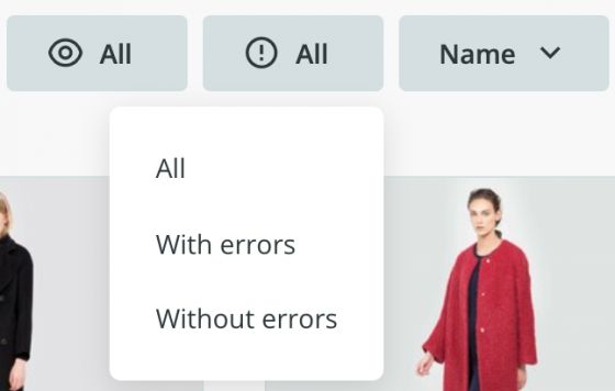 See products with and without errors