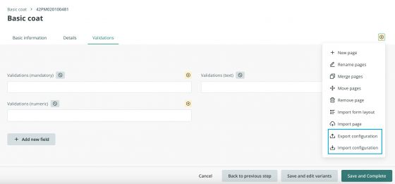 Export and import configuration