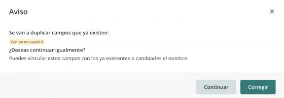 Aviso de duplicado de campo