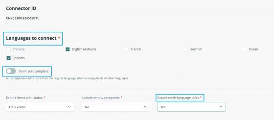 Options inside the catalog