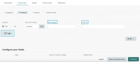 Attribute Sets, search bar and tags