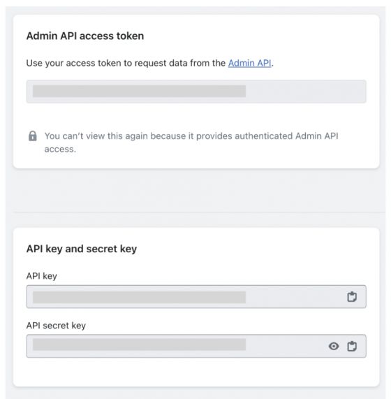 Admin API access token and secret key