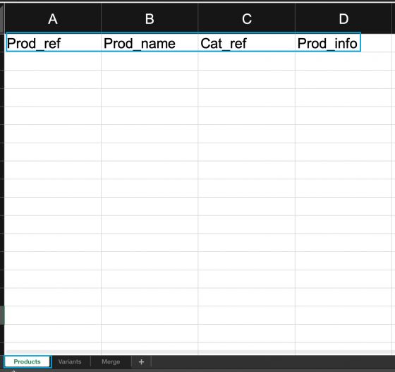 Estructura en la plantilla de excel