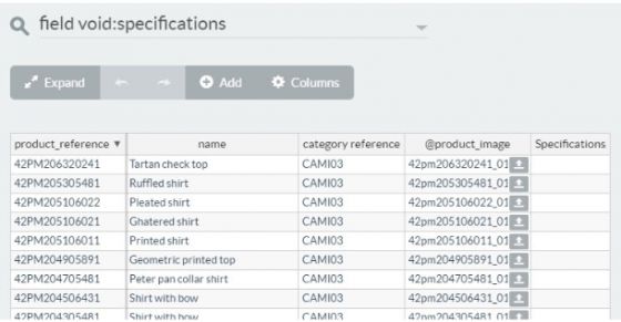  Excel Mode showing Products with empty Specifications field