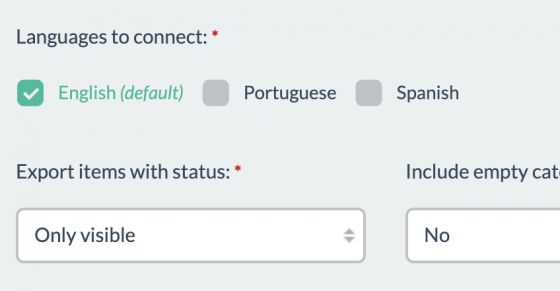 Languages to export and the status