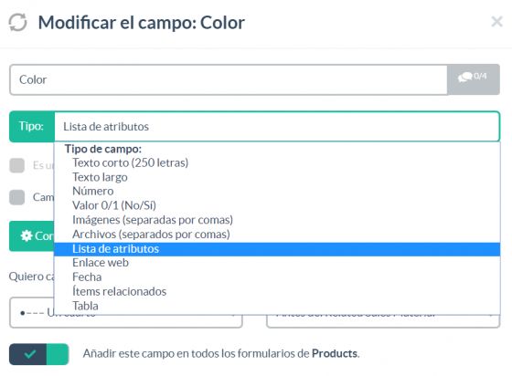 Lista atributos